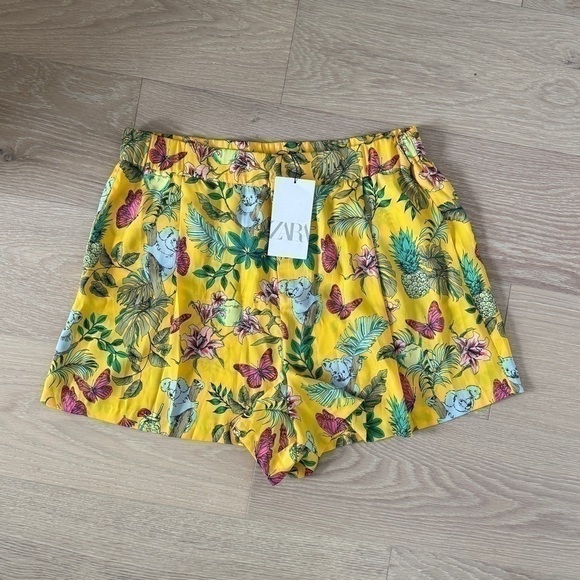 Zara Pants - Zara Yellow Jungle Silk Shorts